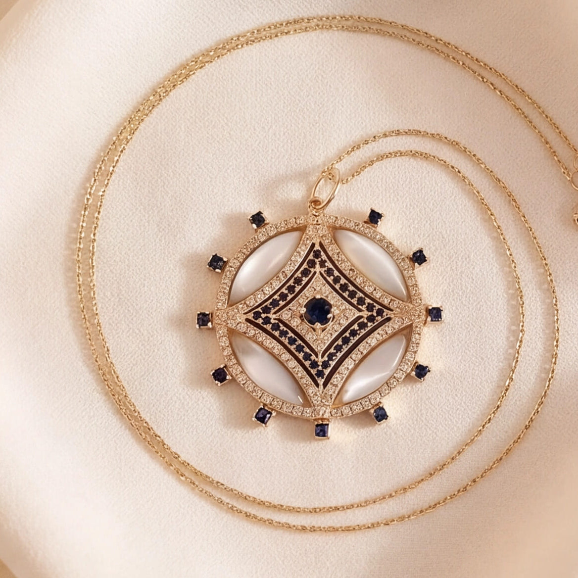 Sun N Moon Pendant (Blue Sapphire) (14k Gold)