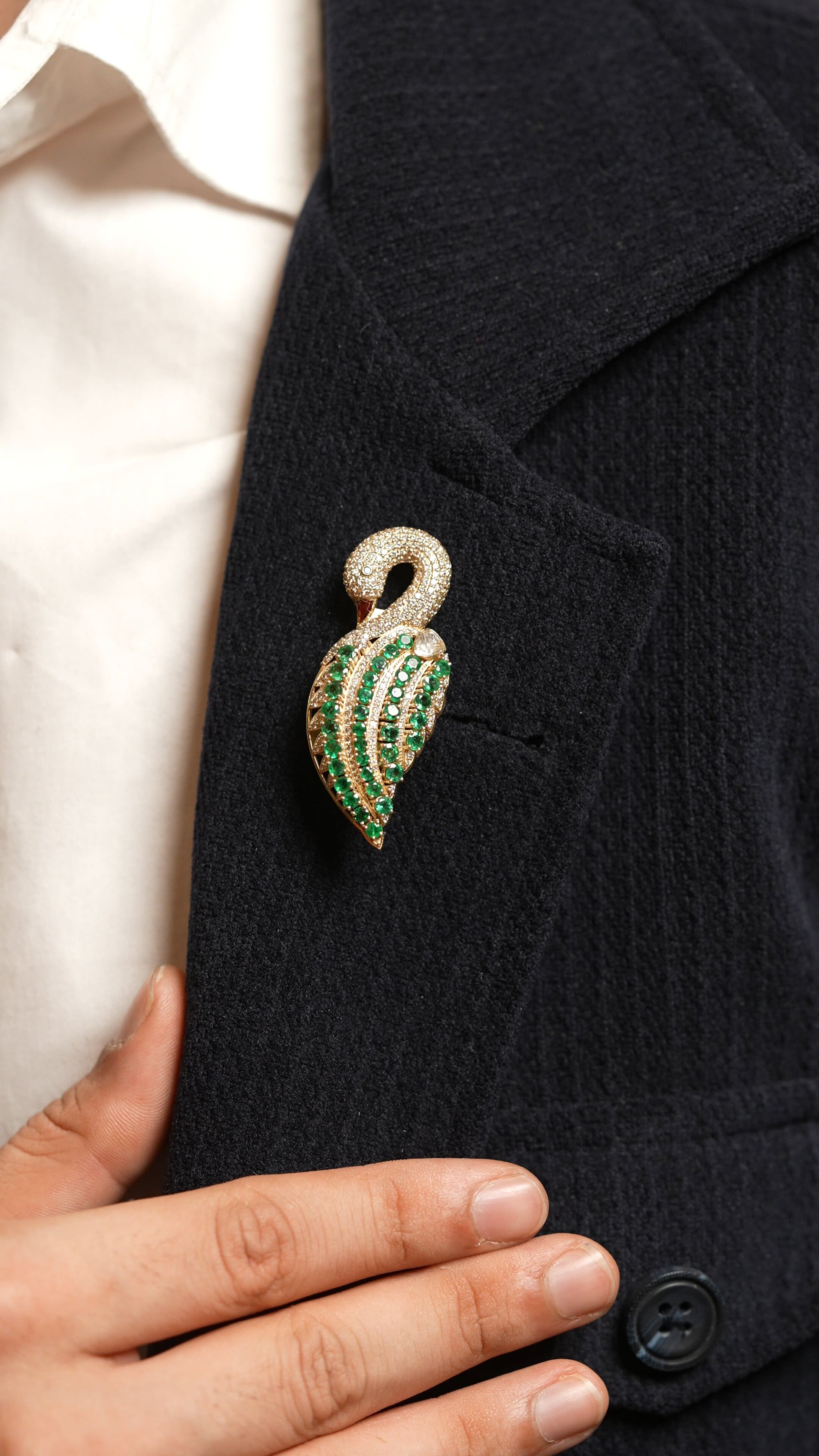 Emerald Swan Brooch