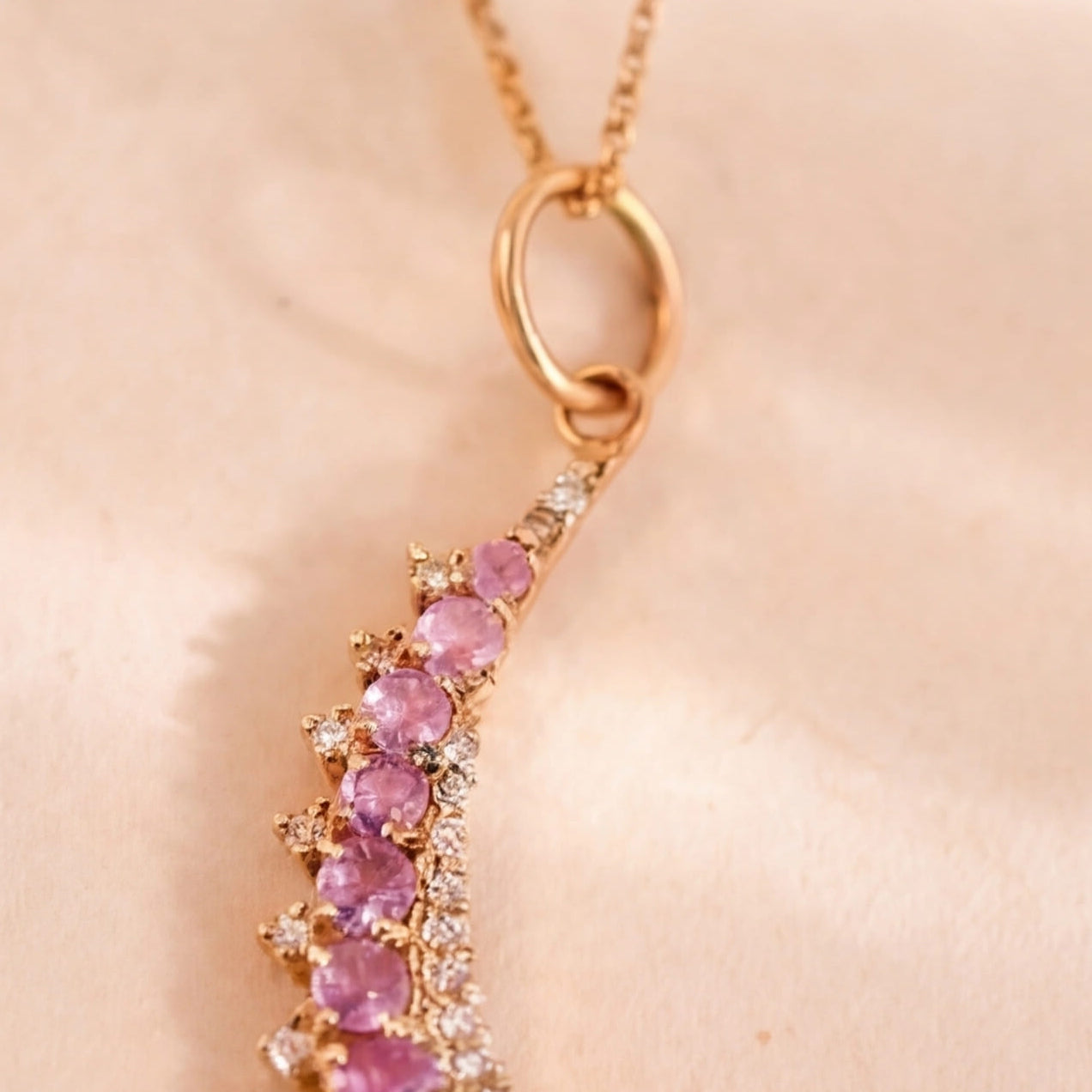 Crescent Pendant (Pink Sapphire) (14k Gold)