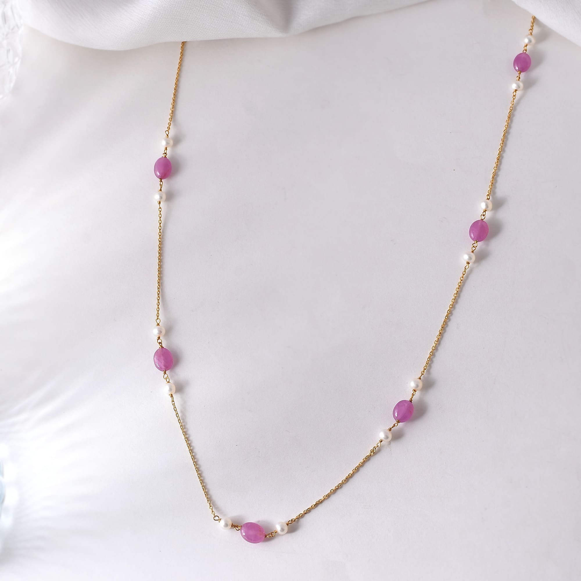 Ruby Pearl Chain (22k Gold)