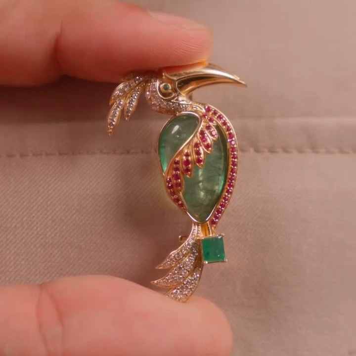 Emerald Hornbill Brooch