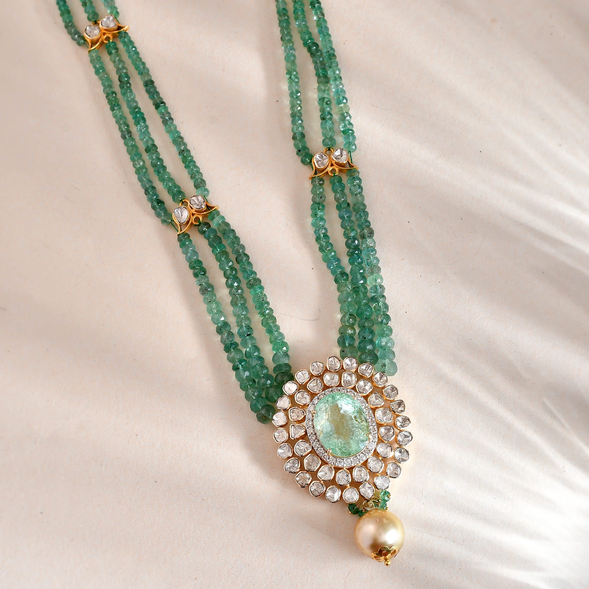 Kiara Emerald Polki Pendant Necklace -